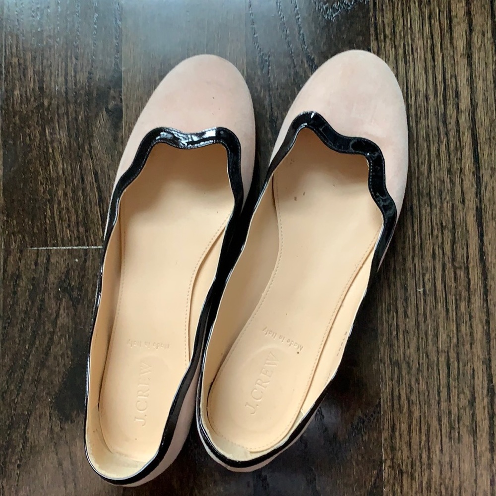 JCrew pink and black scalloped flats. Size 8.5.